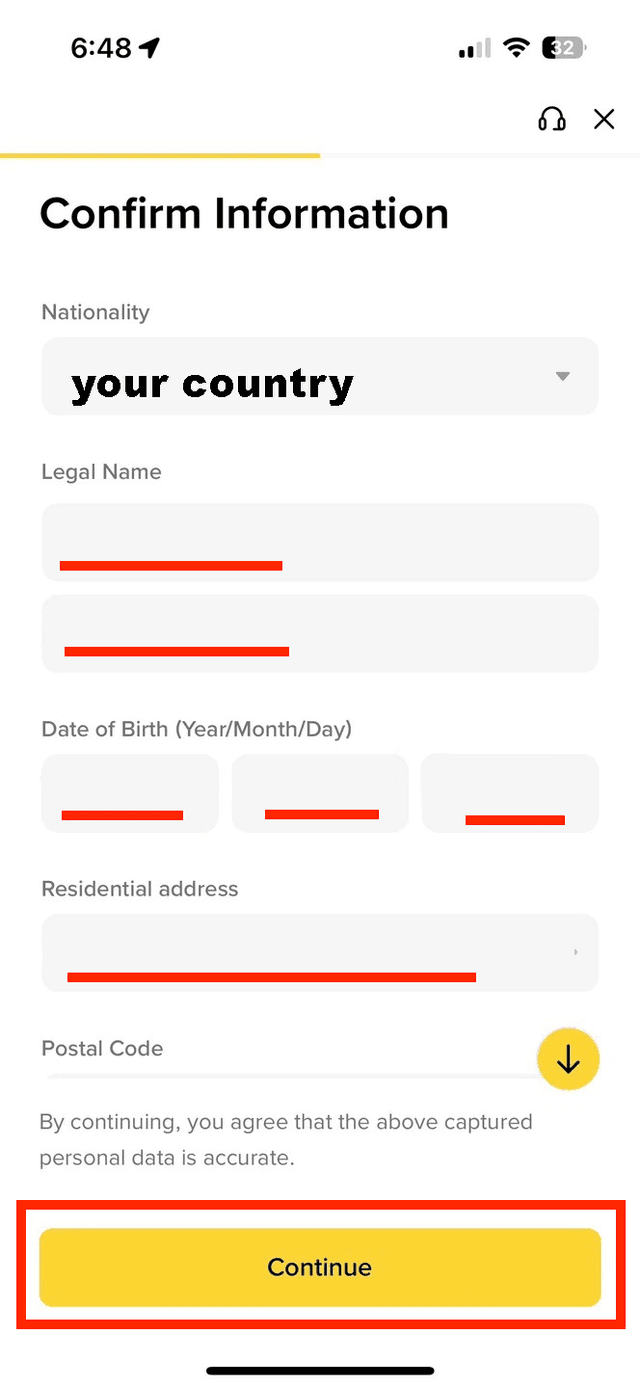 Confirm Personal Information for KYC on Binance